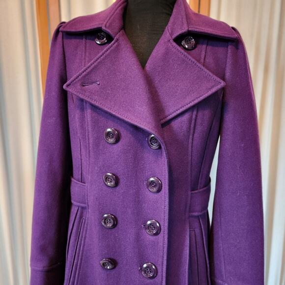 Guess Wool Blend Double Breasted Pea Coat Deep Purple Size Medium - Picture 6 of 16